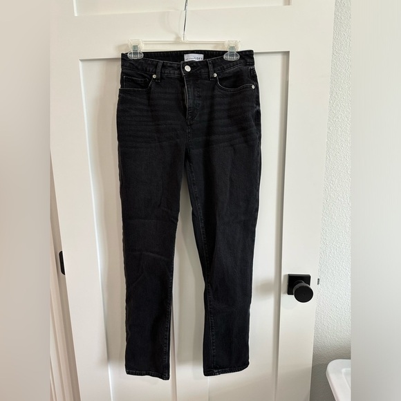 Loft Women's Size 26 Curvy Girlfriend Jean Distressed Black Denim High Waist - Picture 1 of 11